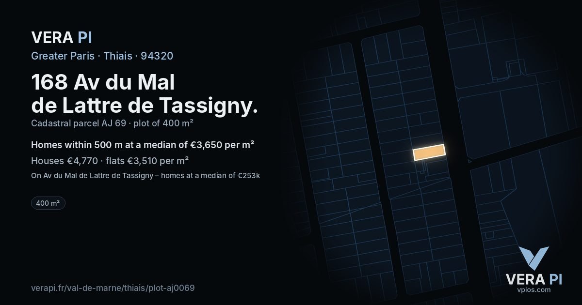 168 Av du Mal de Lattre de Tassigny, Thiais at night – the plot lit, the parcels around coloured by the prices near them