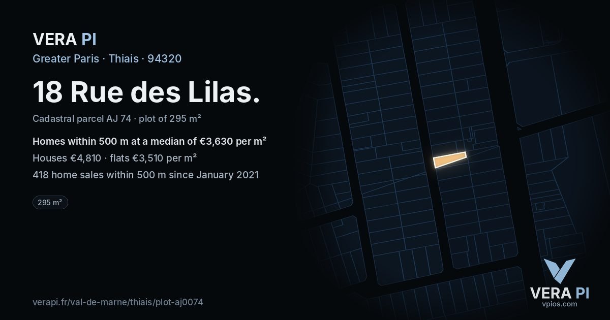 18 Rue des Lilas, Thiais at night – the plot lit, the parcels around coloured by the prices near them