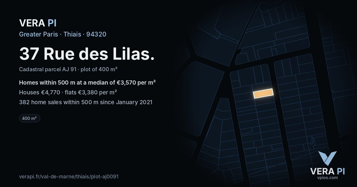 37 Rue des Lilas, Thiais at night – the plot lit, the parcels around coloured by the prices near them