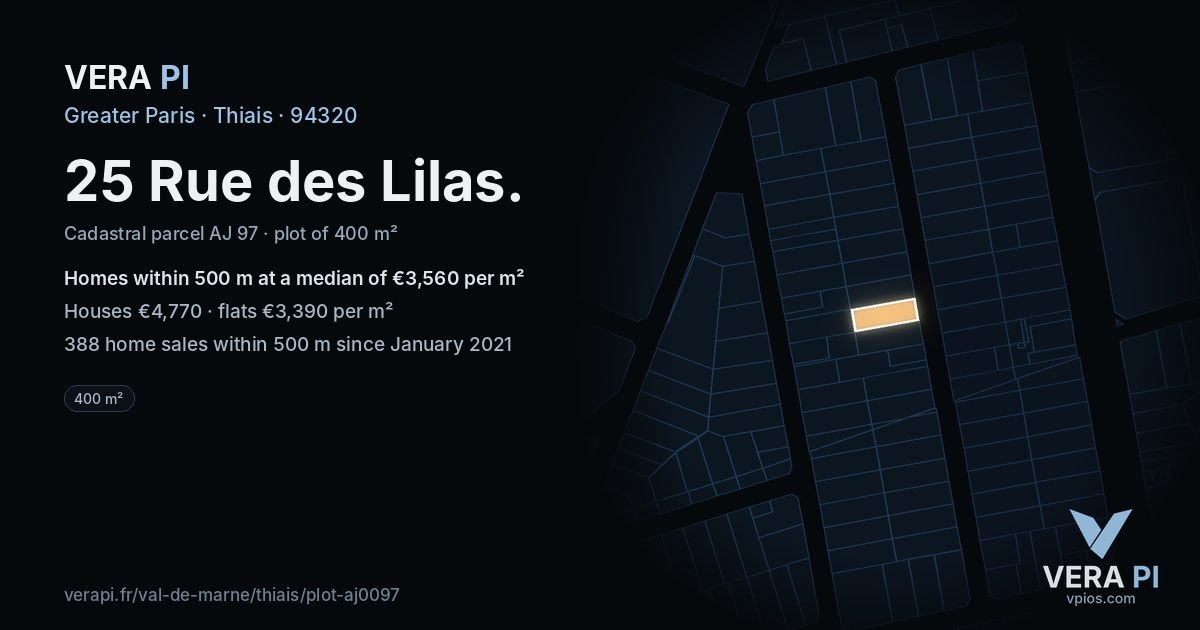 25 Rue des Lilas, Thiais at night – the plot lit, the parcels around coloured by the prices near them