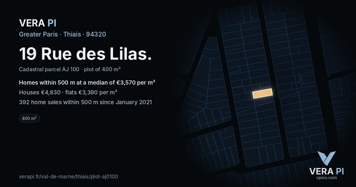 19 Rue des Lilas, Thiais at night – the plot lit, the parcels around coloured by the prices near them