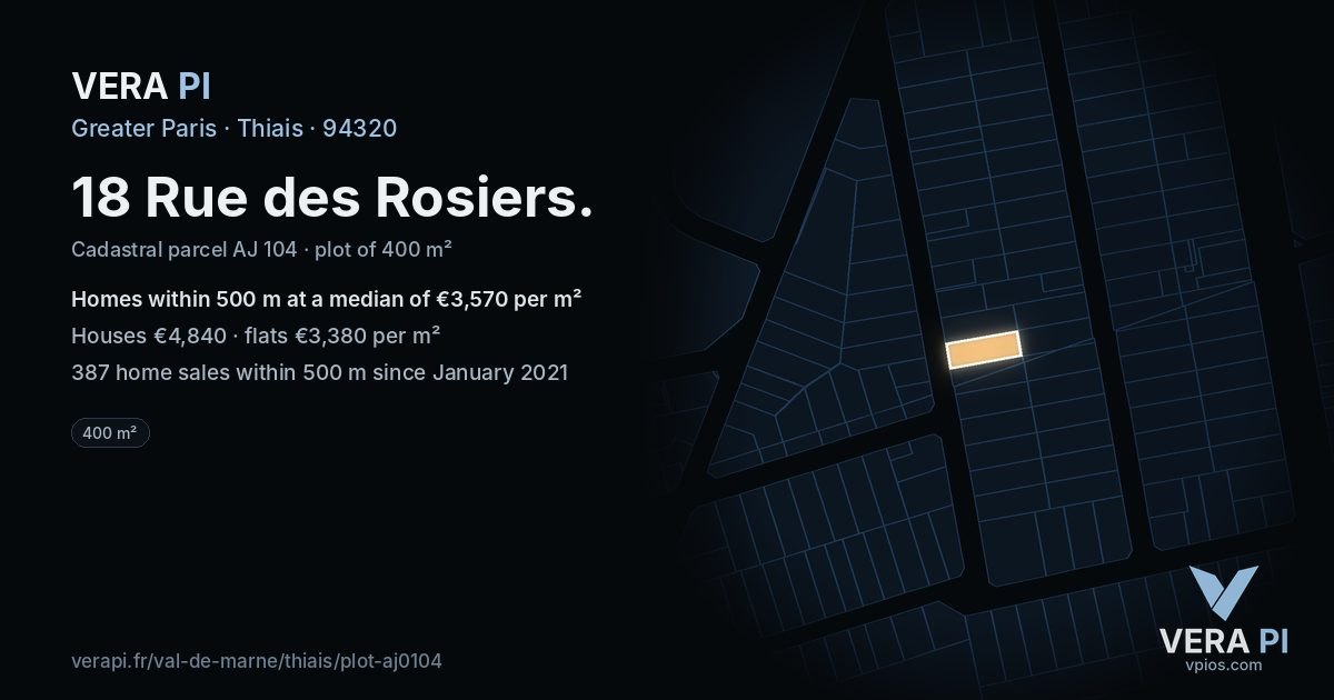 18 Rue des Rosiers, Thiais at night – the plot lit, the parcels around coloured by the prices near them