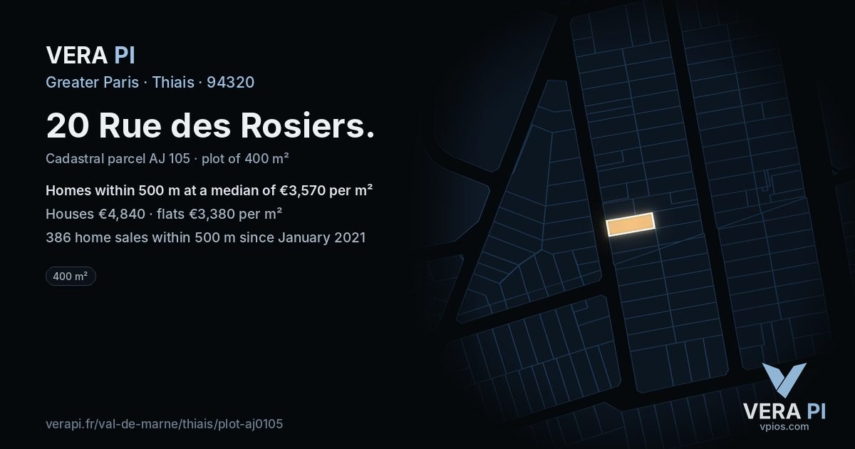 20 Rue des Rosiers, Thiais at night – the plot lit, the parcels around coloured by the prices near them