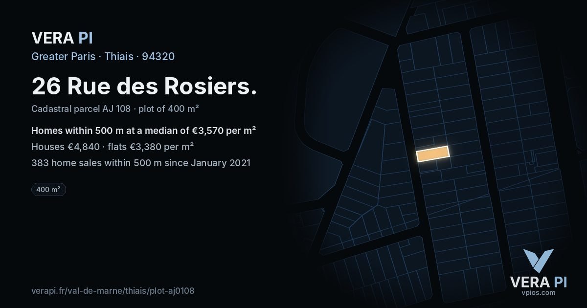 26 Rue des Rosiers, Thiais at night – the plot lit, the parcels around coloured by the prices near them