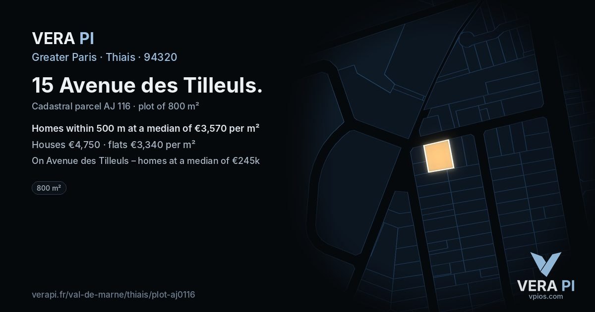 15 Avenue des Tilleuls, Thiais at night – the plot lit, the parcels around coloured by the prices near them