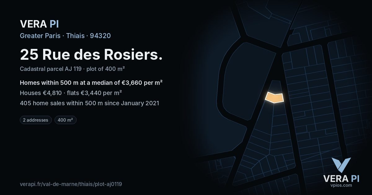25 Rue des Rosiers, Thiais at night – the plot lit, the parcels around coloured by the prices near them