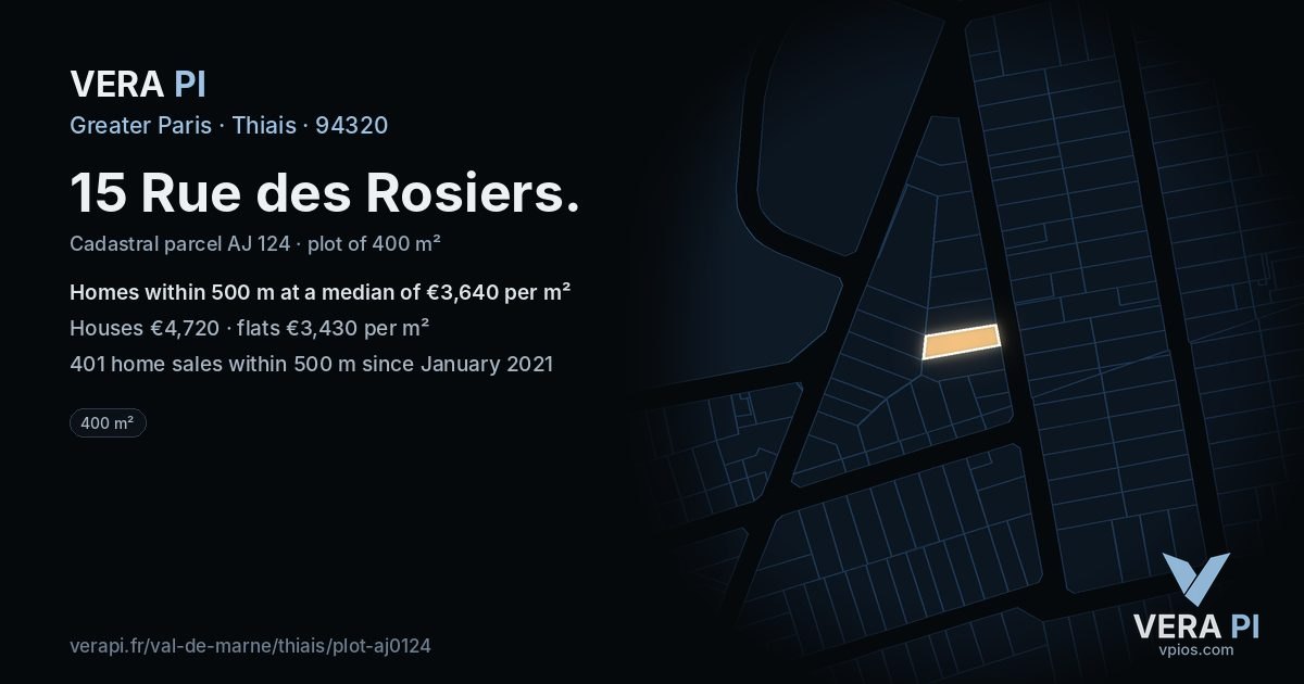 15 Rue des Rosiers, Thiais at night – the plot lit, the parcels around coloured by the prices near them