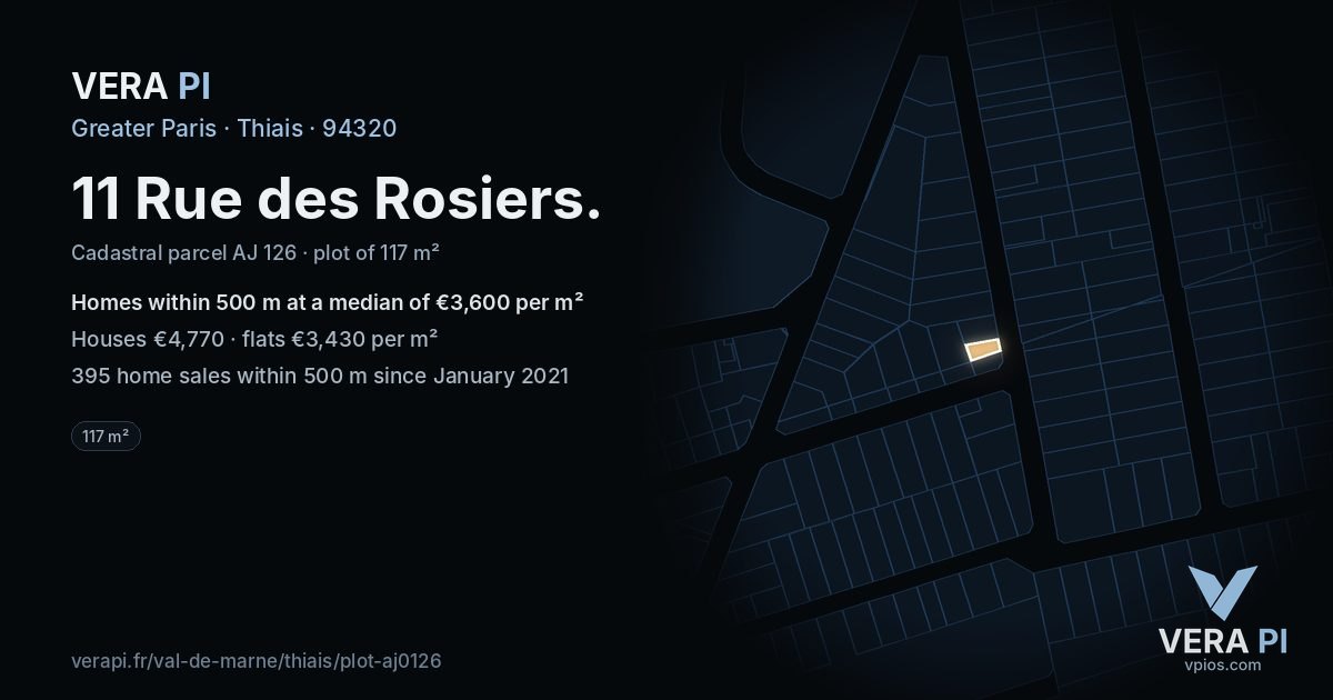 11 Rue des Rosiers, Thiais at night – the plot lit, the parcels around coloured by the prices near them