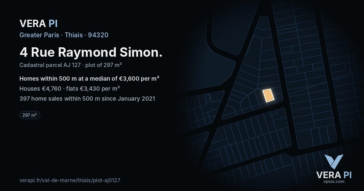 4 Rue Raymond Simon, Thiais at night – the plot lit, the parcels around coloured by the prices near them