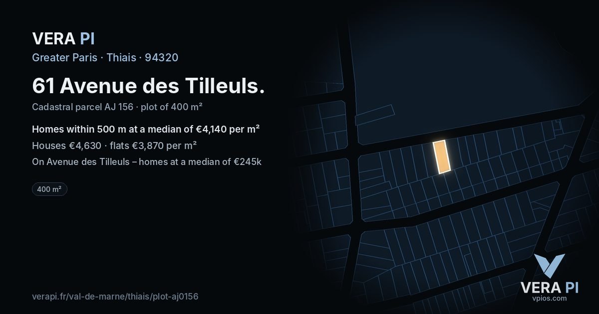 61 Avenue des Tilleuls, Thiais at night – the plot lit, the parcels around coloured by the prices near them