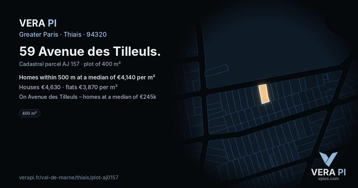 59 Avenue des Tilleuls, Thiais at night – the plot lit, the parcels around coloured by the prices near them
