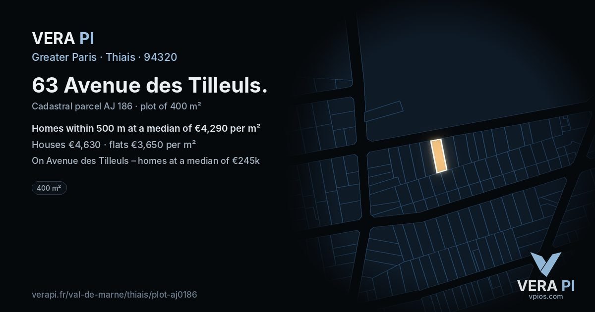 63 Avenue des Tilleuls, Thiais at night – the plot lit, the parcels around coloured by the prices near them
