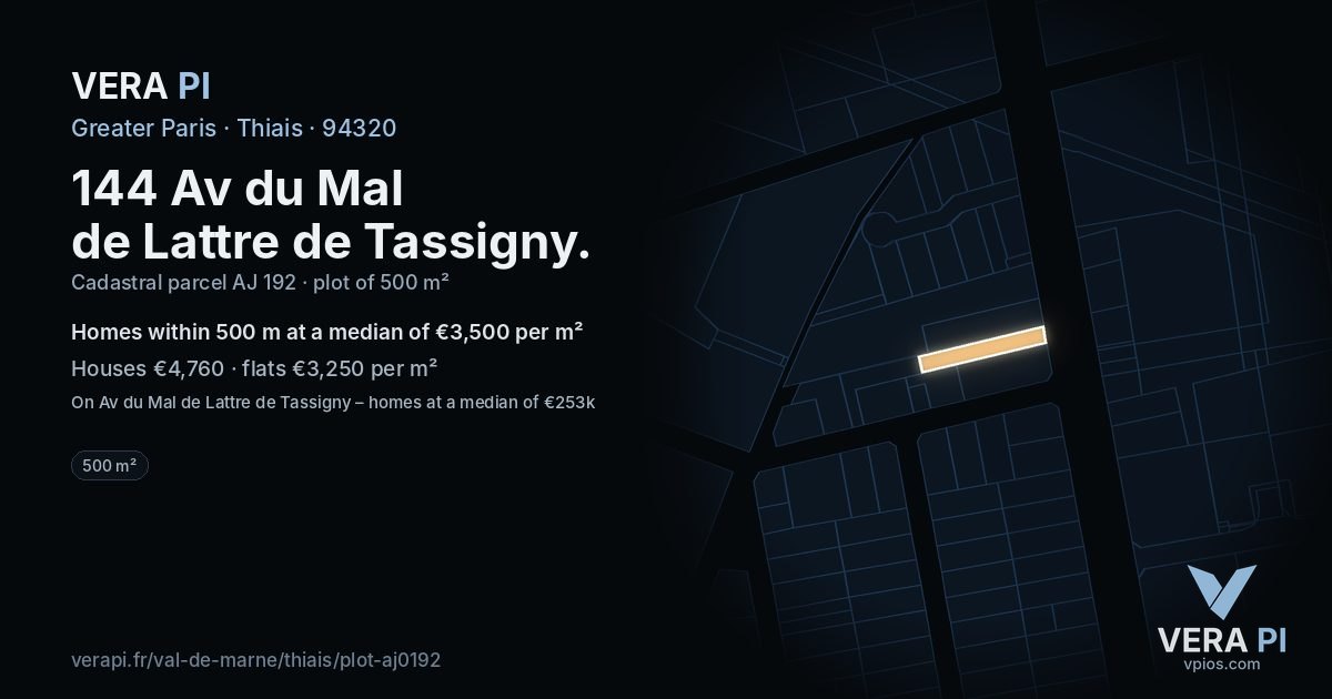 144 Av du Mal de Lattre de Tassigny, Thiais at night – the plot lit, the parcels around coloured by the prices near them