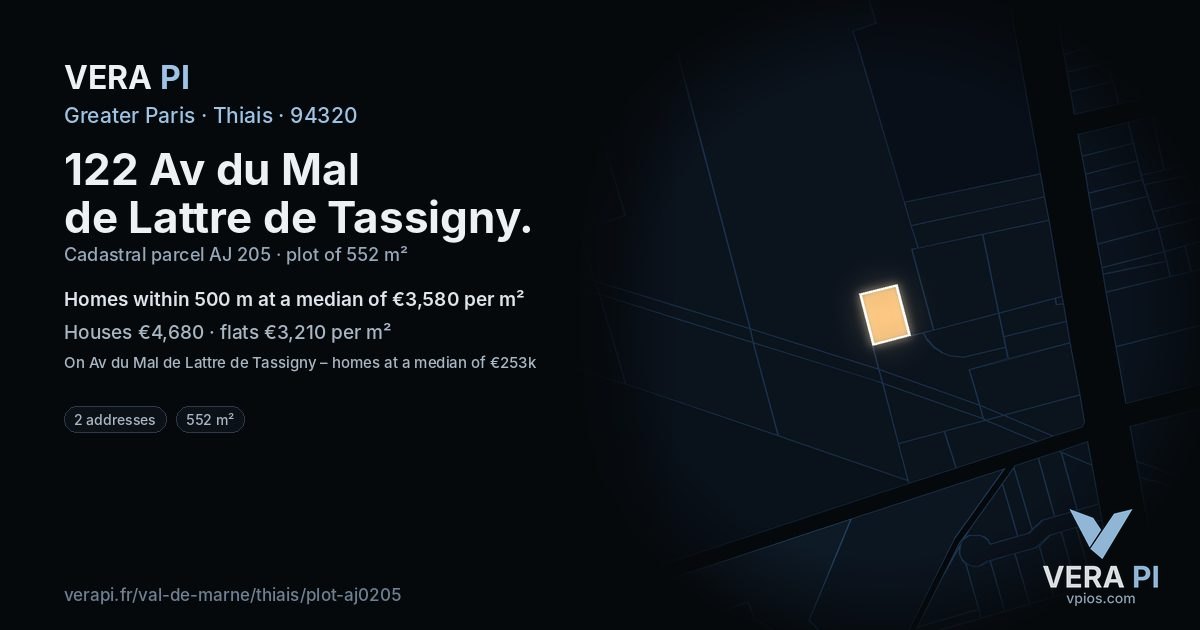 122 Av du Mal de Lattre de Tassigny, Thiais at night – the plot lit, the parcels around coloured by the prices near them