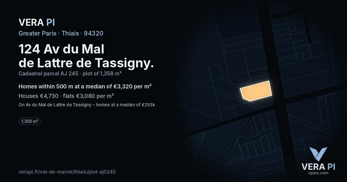 124 Av du Mal de Lattre de Tassigny, Thiais at night – the plot lit, the parcels around coloured by the prices near them