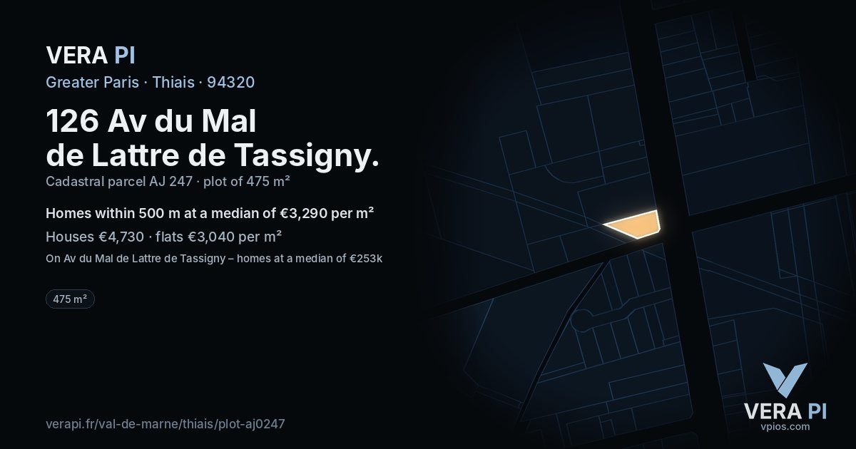 126 Av du Mal de Lattre de Tassigny, Thiais at night – the plot lit, the parcels around coloured by the prices near them