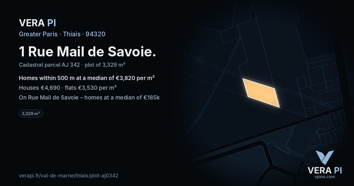1 Rue Mail de Savoie, Thiais at night – the plot lit, the parcels around coloured by the prices near them