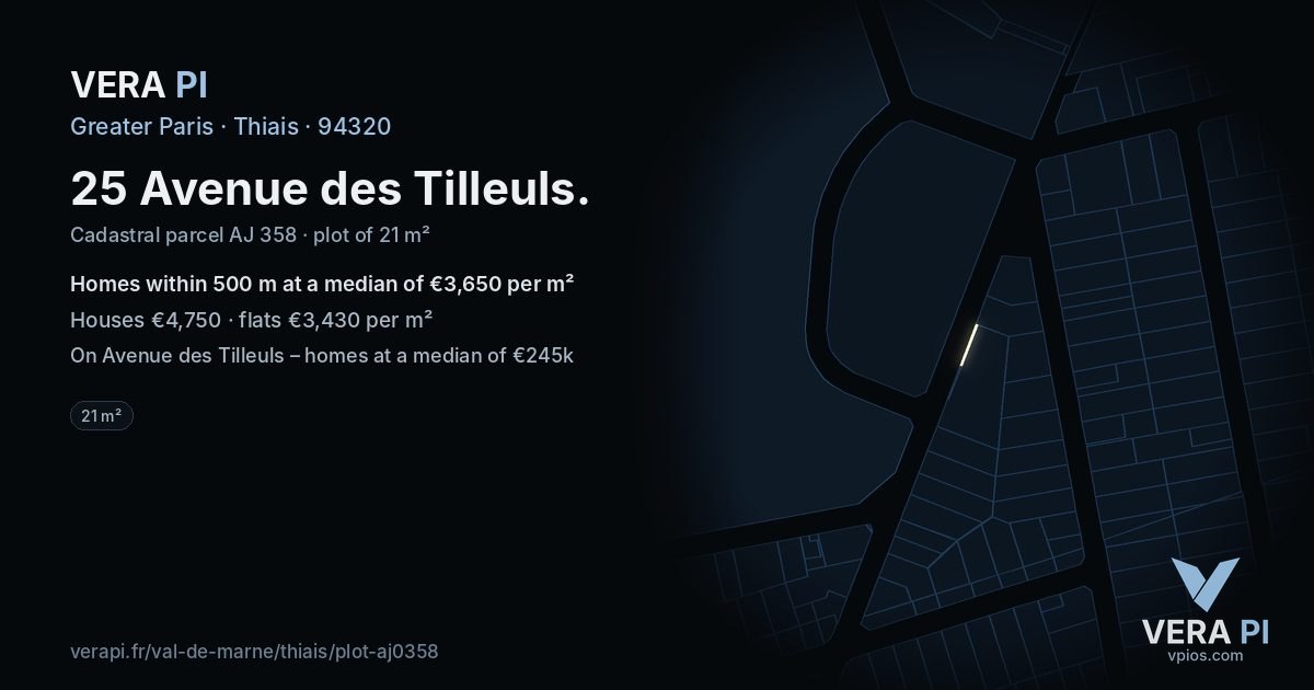 25 Avenue des Tilleuls, Thiais at night – the plot lit, the parcels around coloured by the prices near them