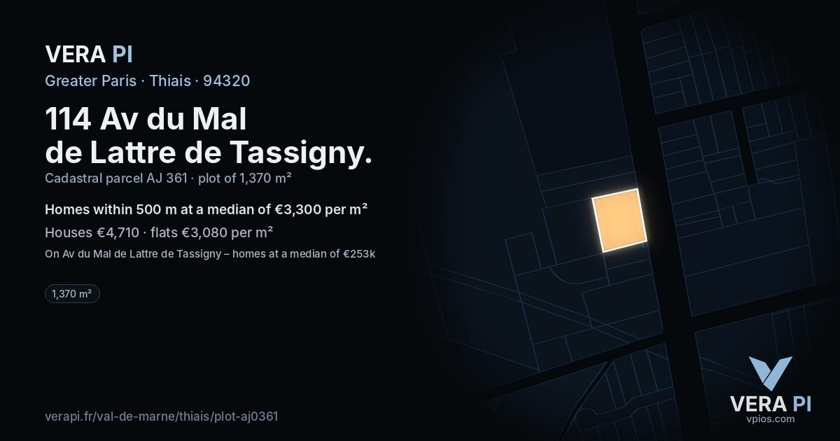 114 Av du Mal de Lattre de Tassigny, Thiais at night – the plot lit, the parcels around coloured by the prices near them