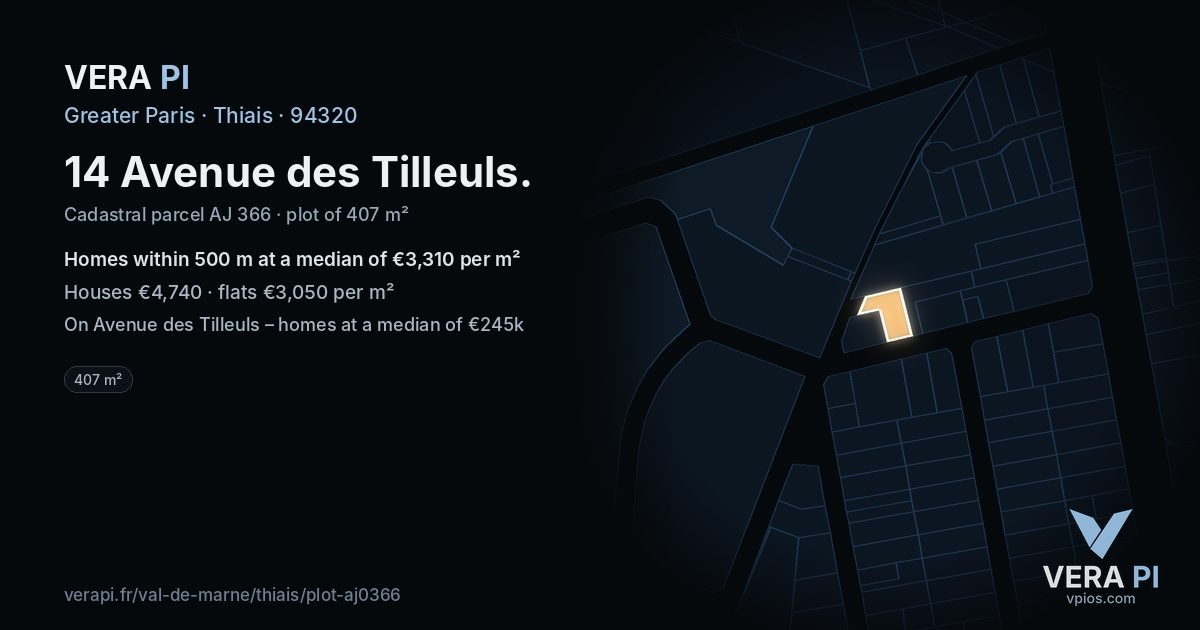 14 Avenue des Tilleuls, Thiais at night – the plot lit, the parcels around coloured by the prices near them