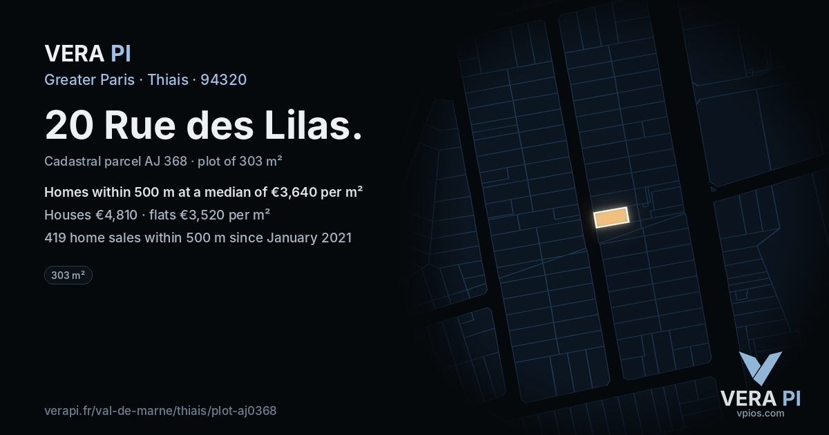20 Rue des Lilas, Thiais at night – the plot lit, the parcels around coloured by the prices near them