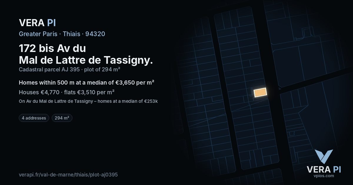 172 bis Av du Mal de Lattre de Tassigny, Thiais at night – the plot lit, the parcels around coloured by the prices near them
