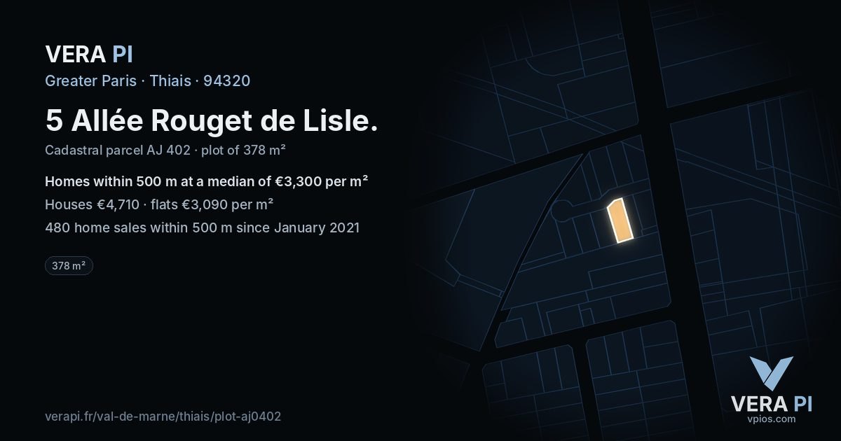 5 Allée Rouget de Lisle, Thiais at night – the plot lit, the parcels around coloured by the prices near them