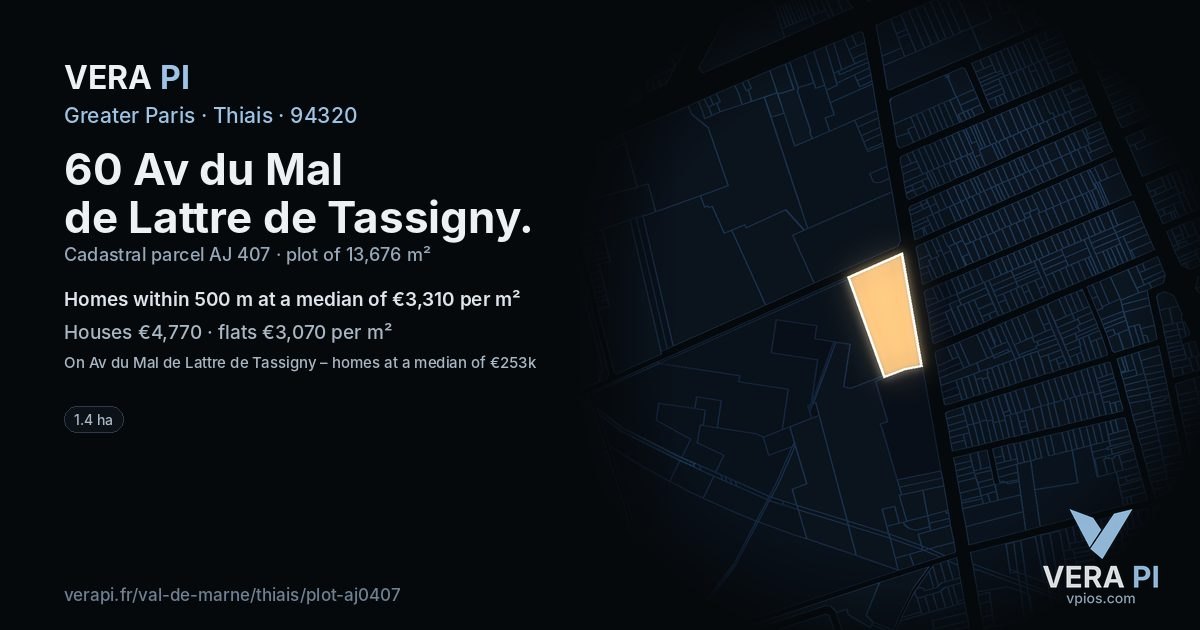 60 Av du Mal de Lattre de Tassigny, Thiais at night – the plot lit, the parcels around coloured by the prices near them