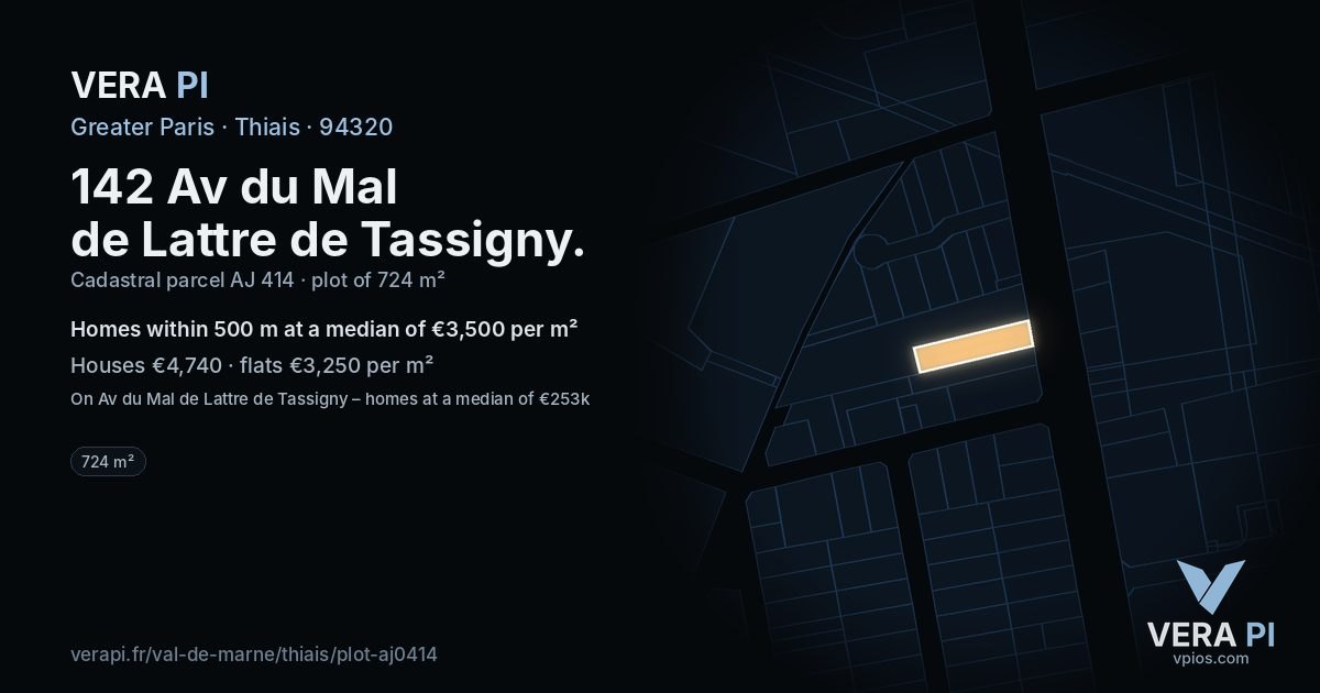 142 Av du Mal de Lattre de Tassigny, Thiais at night – the plot lit, the parcels around coloured by the prices near them