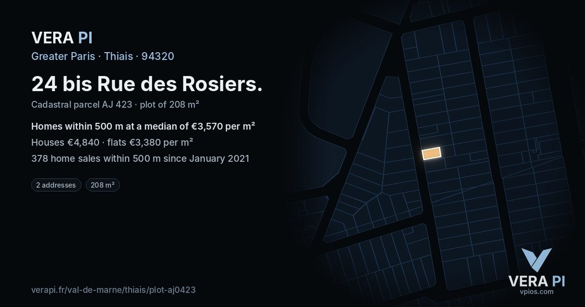 24 bis Rue des Rosiers, Thiais at night – the plot lit, the parcels around coloured by the prices near them