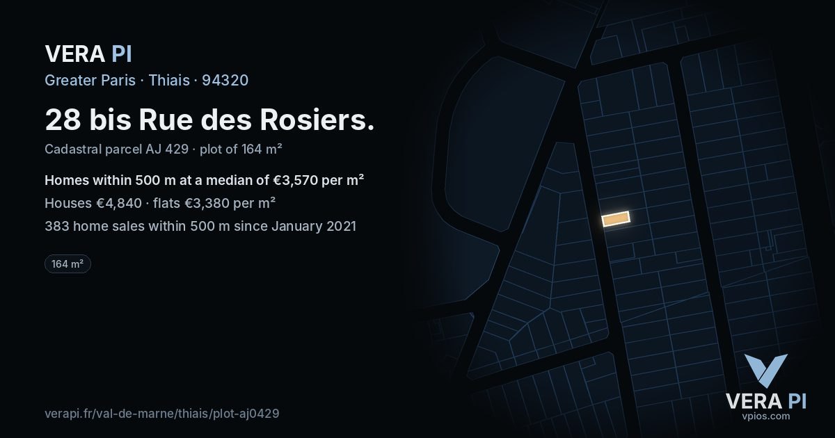 28 bis Rue des Rosiers, Thiais at night – the plot lit, the parcels around coloured by the prices near them