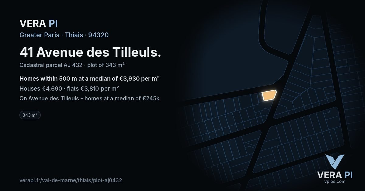 41 Avenue des Tilleuls, Thiais at night – the plot lit, the parcels around coloured by the prices near them
