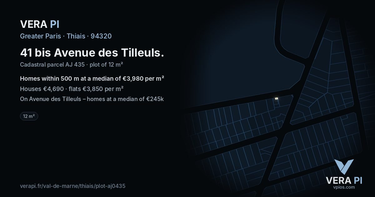41 bis Avenue des Tilleuls, Thiais at night – the plot lit, the parcels around coloured by the prices near them
