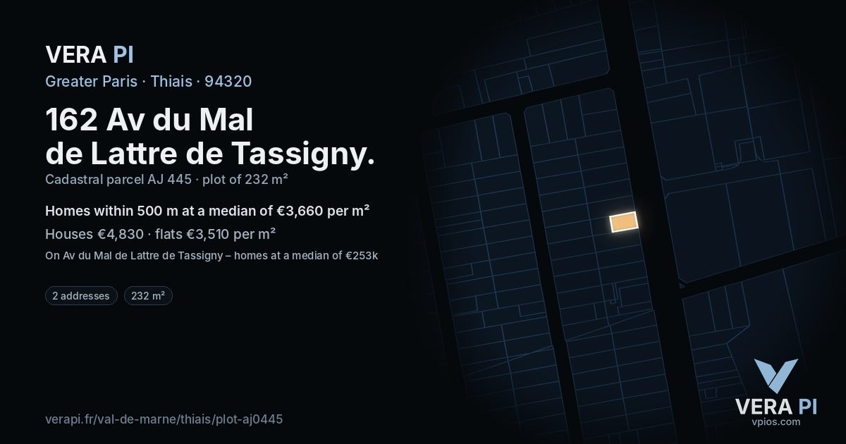 162 Av du Mal de Lattre de Tassigny, Thiais at night – the plot lit, the parcels around coloured by the prices near them