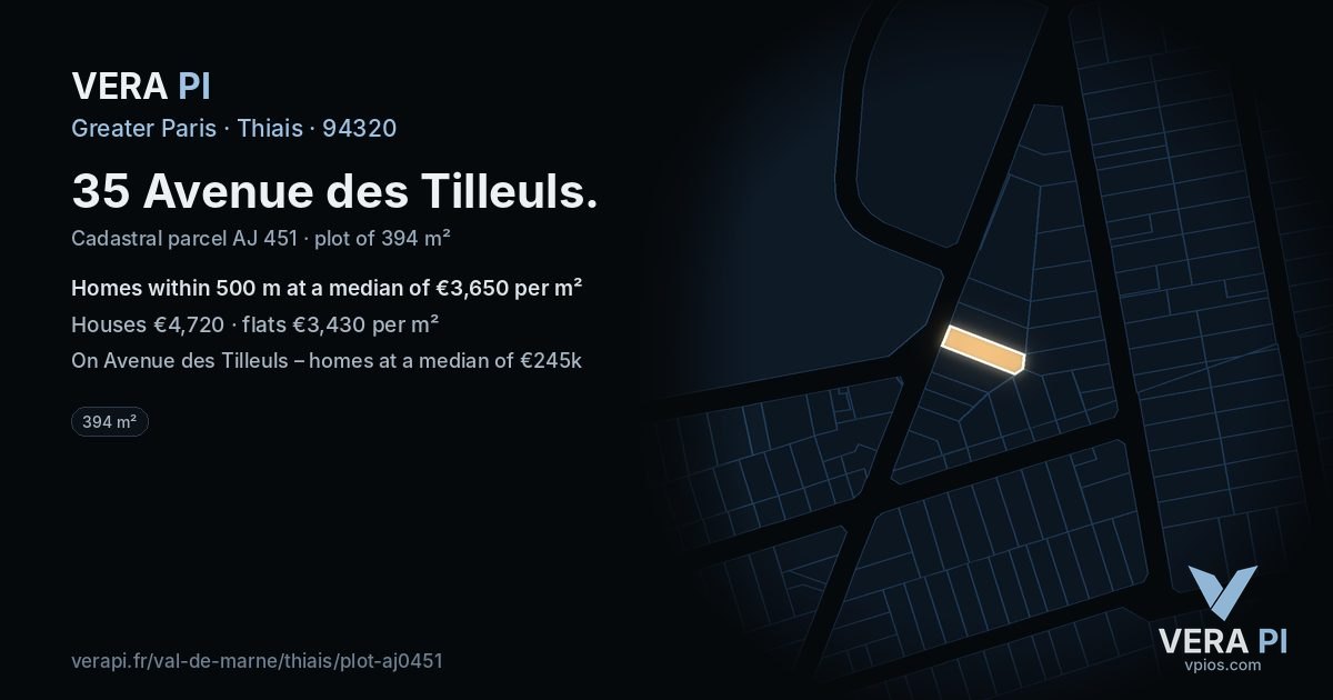 35 Avenue des Tilleuls, Thiais at night – the plot lit, the parcels around coloured by the prices near them