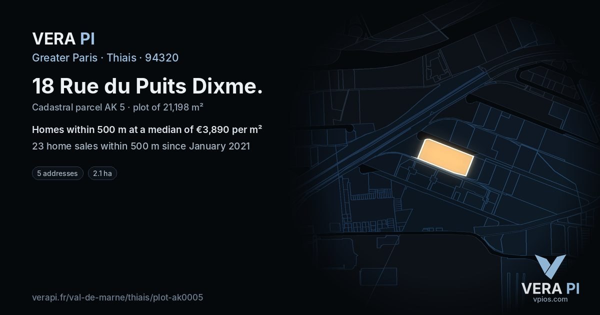 18 Rue du Puits Dixme, Thiais at night – the plot lit, the parcels around coloured by the prices near them