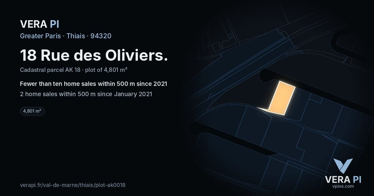 18 Rue des Oliviers, Thiais at night – the plot lit, the parcels around coloured by the prices near them