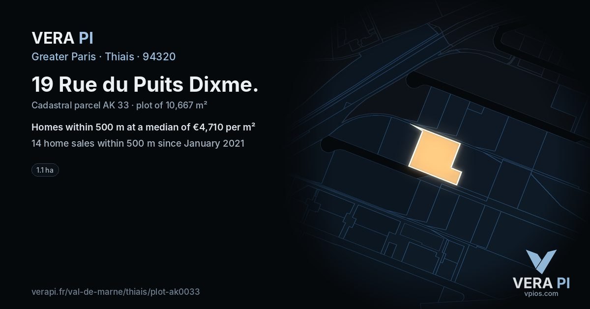 19 Rue du Puits Dixme, Thiais at night – the plot lit, the parcels around coloured by the prices near them