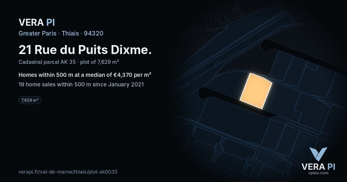 21 Rue du Puits Dixme, Thiais at night – the plot lit, the parcels around coloured by the prices near them