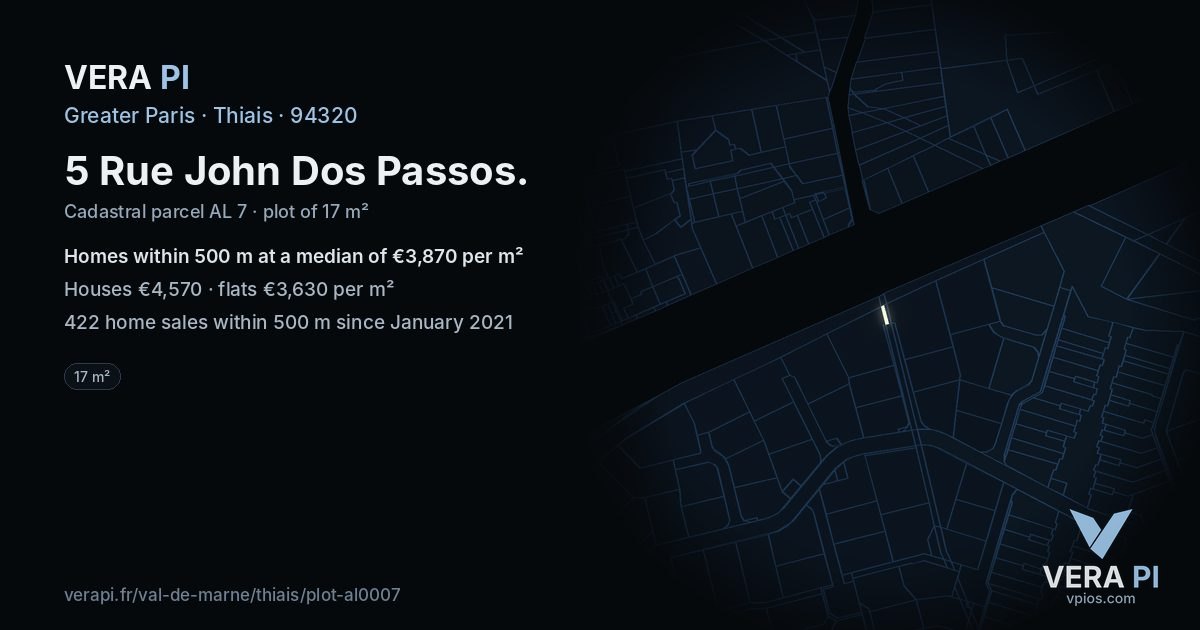 5 Rue John Dos Passos, Thiais at night – the plot lit, the parcels around coloured by the prices near them