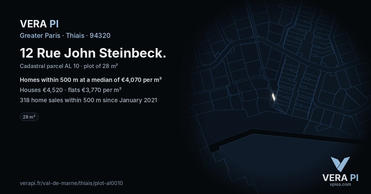 12 Rue John Steinbeck, Thiais at night – the plot lit, the parcels around coloured by the prices near them