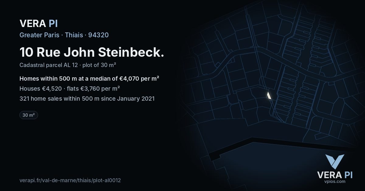 10 Rue John Steinbeck, Thiais at night – the plot lit, the parcels around coloured by the prices near them
