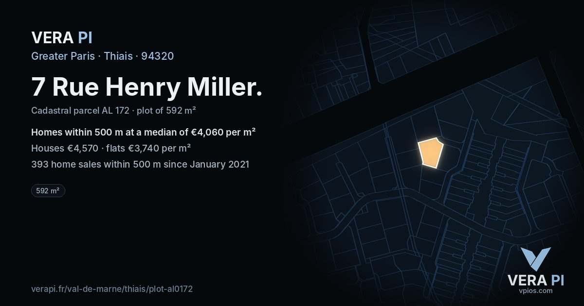 7 Rue Henry Miller, Thiais at night – the plot lit, the parcels around coloured by the prices near them