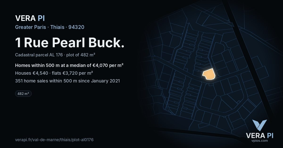 1 Rue Pearl Buck, Thiais at night – the plot lit, the parcels around coloured by the prices near them