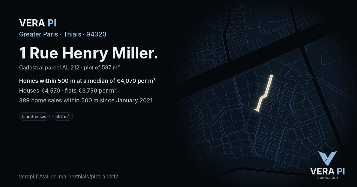 1 Rue Henry Miller, Thiais at night – the plot lit, the parcels around coloured by the prices near them