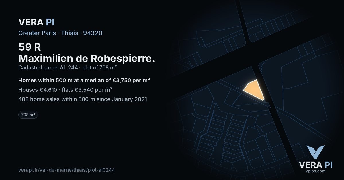 59 R Maximilien de Robespierre, Thiais at night – the plot lit, the parcels around coloured by the prices near them