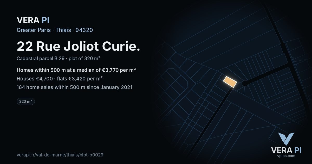 22 Rue Joliot Curie, Thiais at night – the plot lit, the parcels around coloured by the prices near them