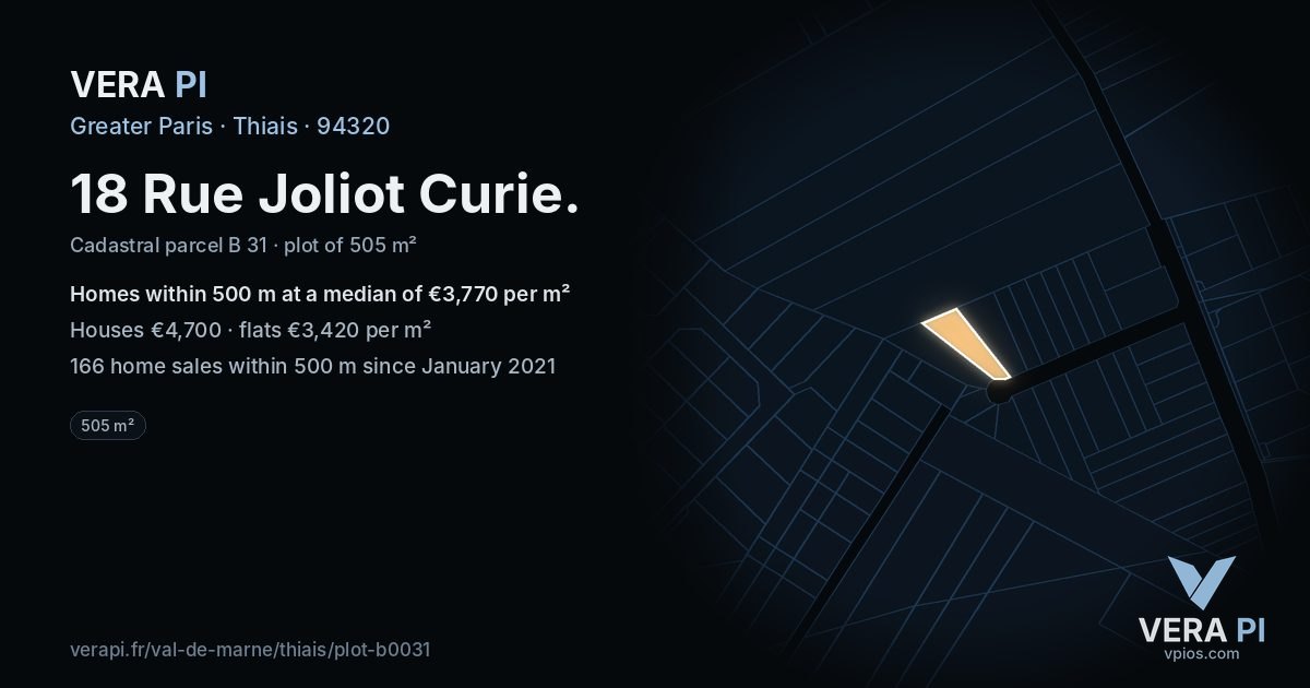 18 Rue Joliot Curie, Thiais at night – the plot lit, the parcels around coloured by the prices near them