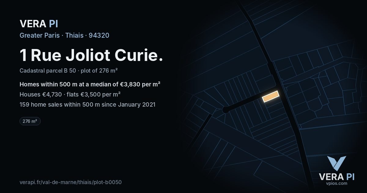 1 Rue Joliot Curie, Thiais at night – the plot lit, the parcels around coloured by the prices near them