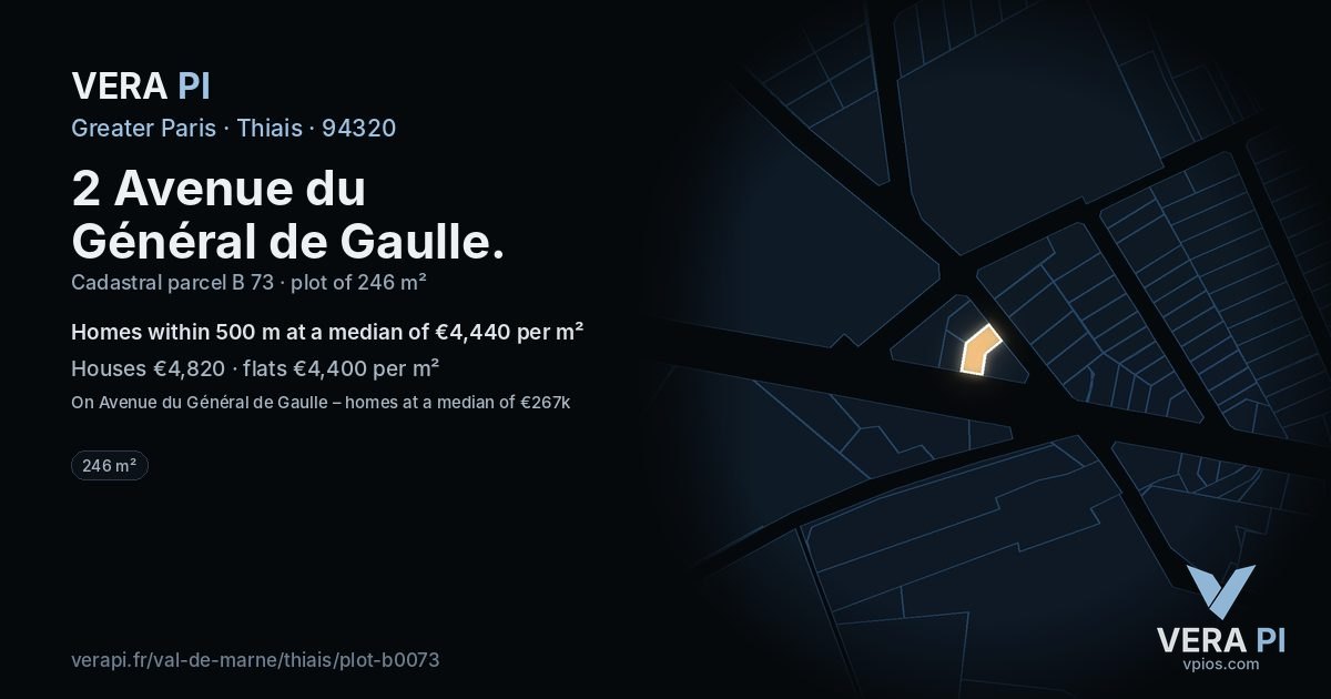 2 Avenue du Général de Gaulle, Thiais at night – the plot lit, the parcels around coloured by the prices near them